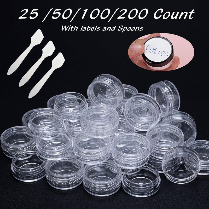 HPPFFY 200 Count 3 Gram Sample Containers, Clear Lip Balm Containers with Lids, Small Plastic Sample Jars with 12 Mini Spoons, 200pcs Labels (Clear Lid) - Image 4